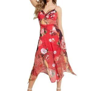 NWT Guess Pamelia Dress Size XS Pepper Rose Print Red Handkerchief Hem